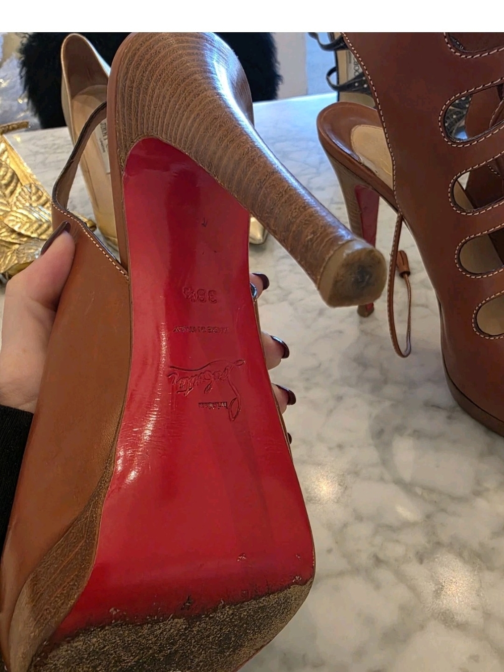 Christian Louboutin Miss Fourtune Brown Lace Up Open Toe Stiletto Sandals 39 - Picture 3 of 5